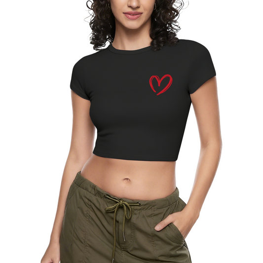 Tiny Hand-Drawn Red Heart Black Crop Top ¨C Cute Coquette Daily Top