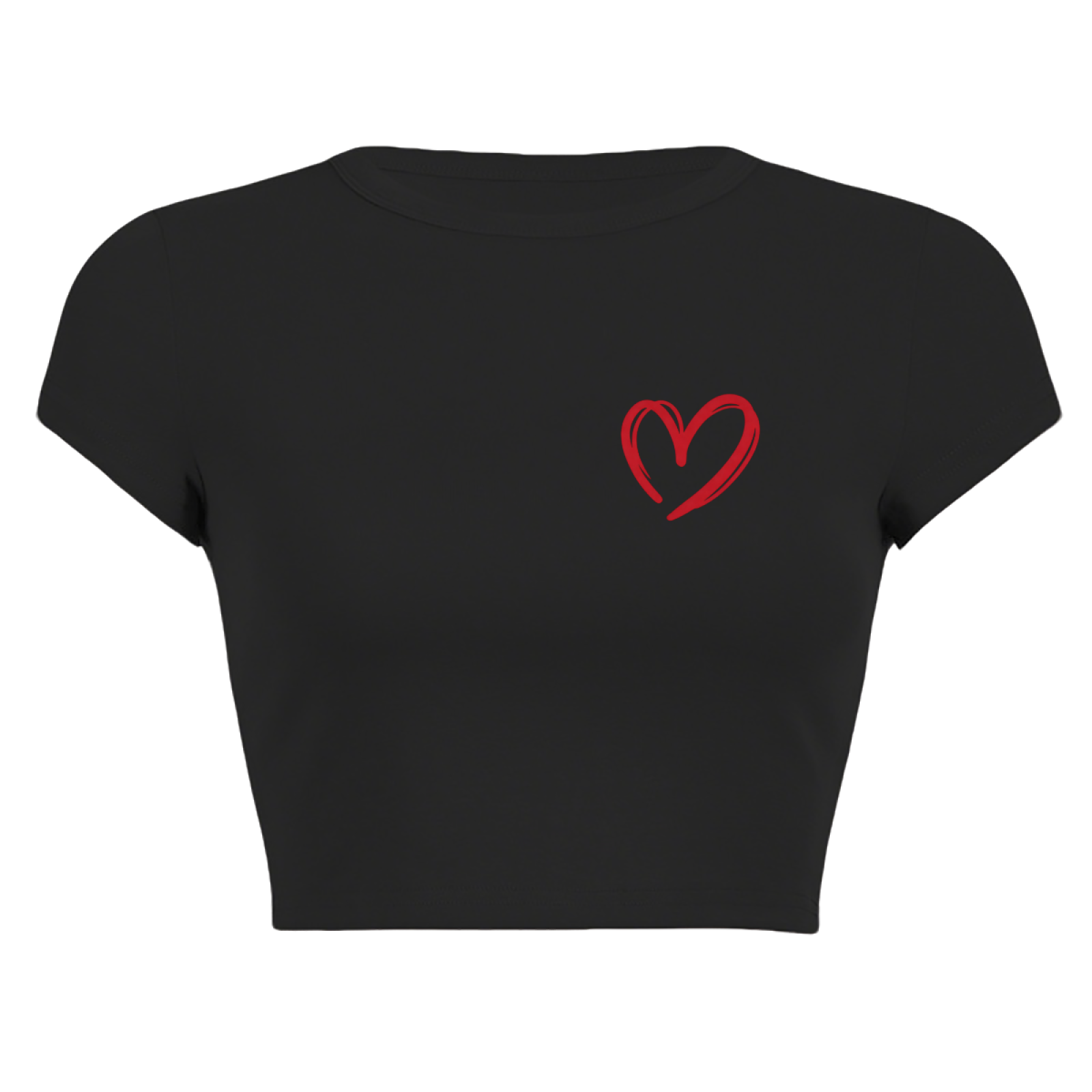 Tiny Hand-Drawn Red Heart Black Crop Top ¨C Cute Coquette Daily Top