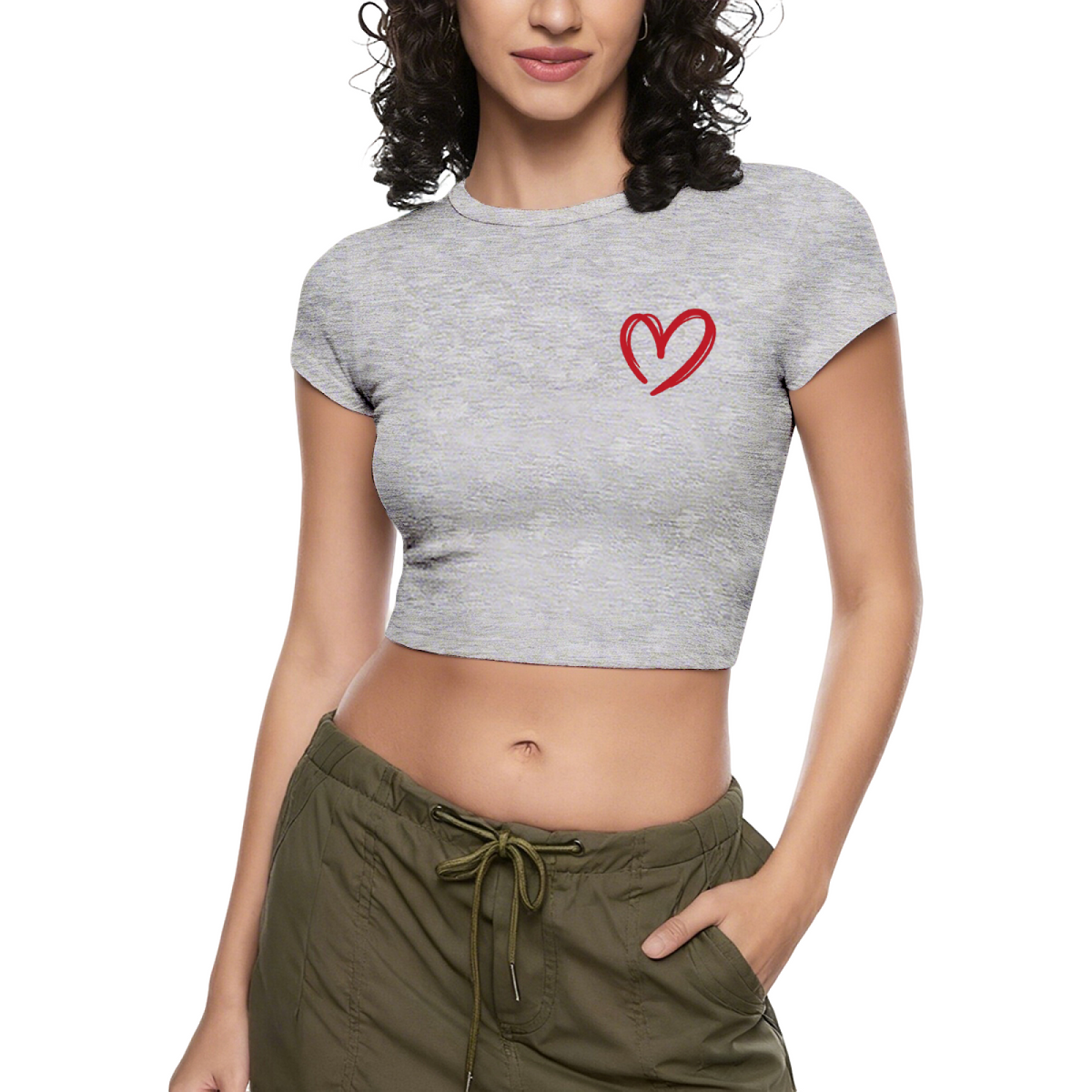 Tiny Hand-Drawn Red Heart Black Crop Top ¨C Cute Coquette Daily Top