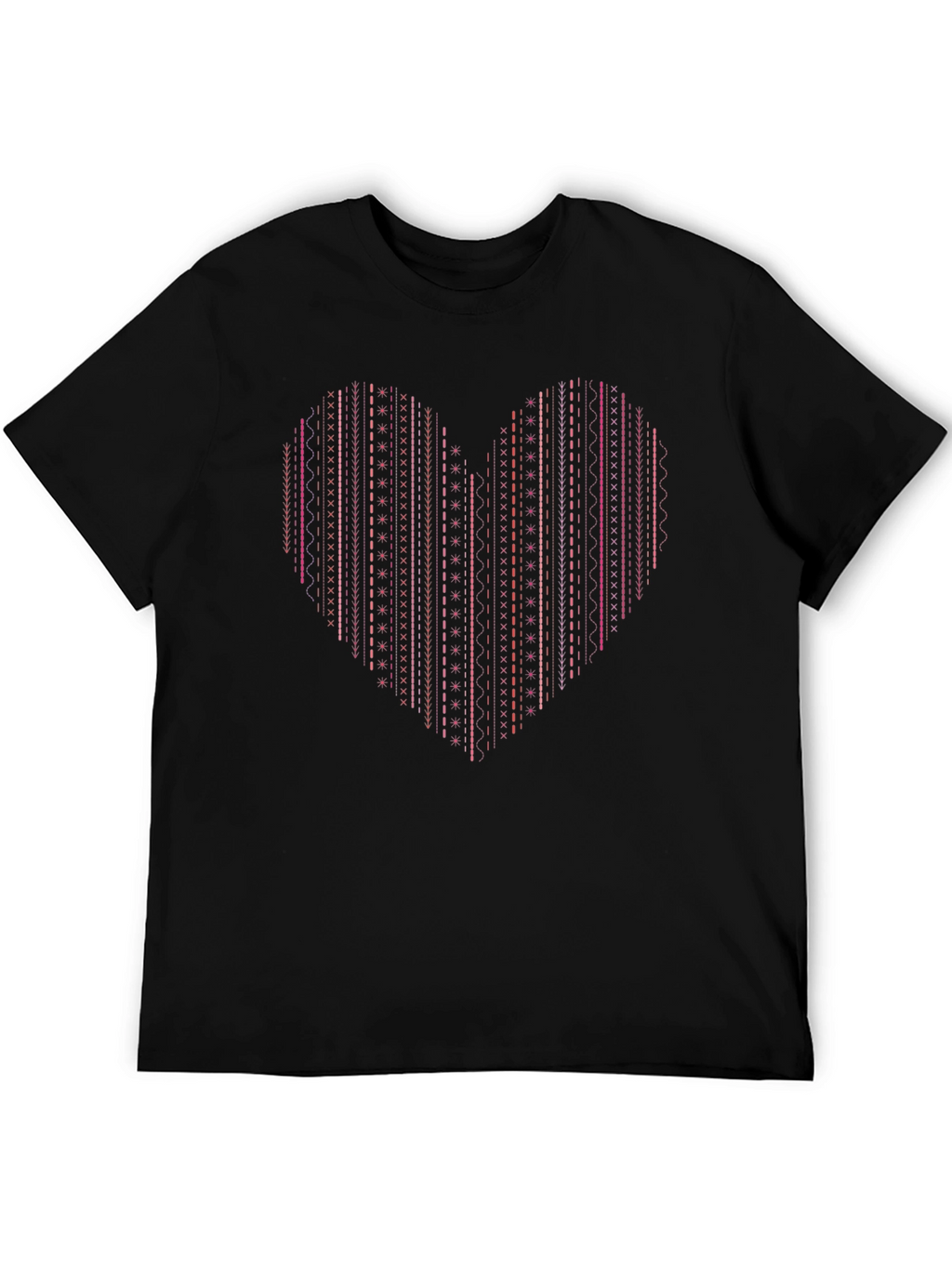 Heart Stitch Print Black T-Shirt