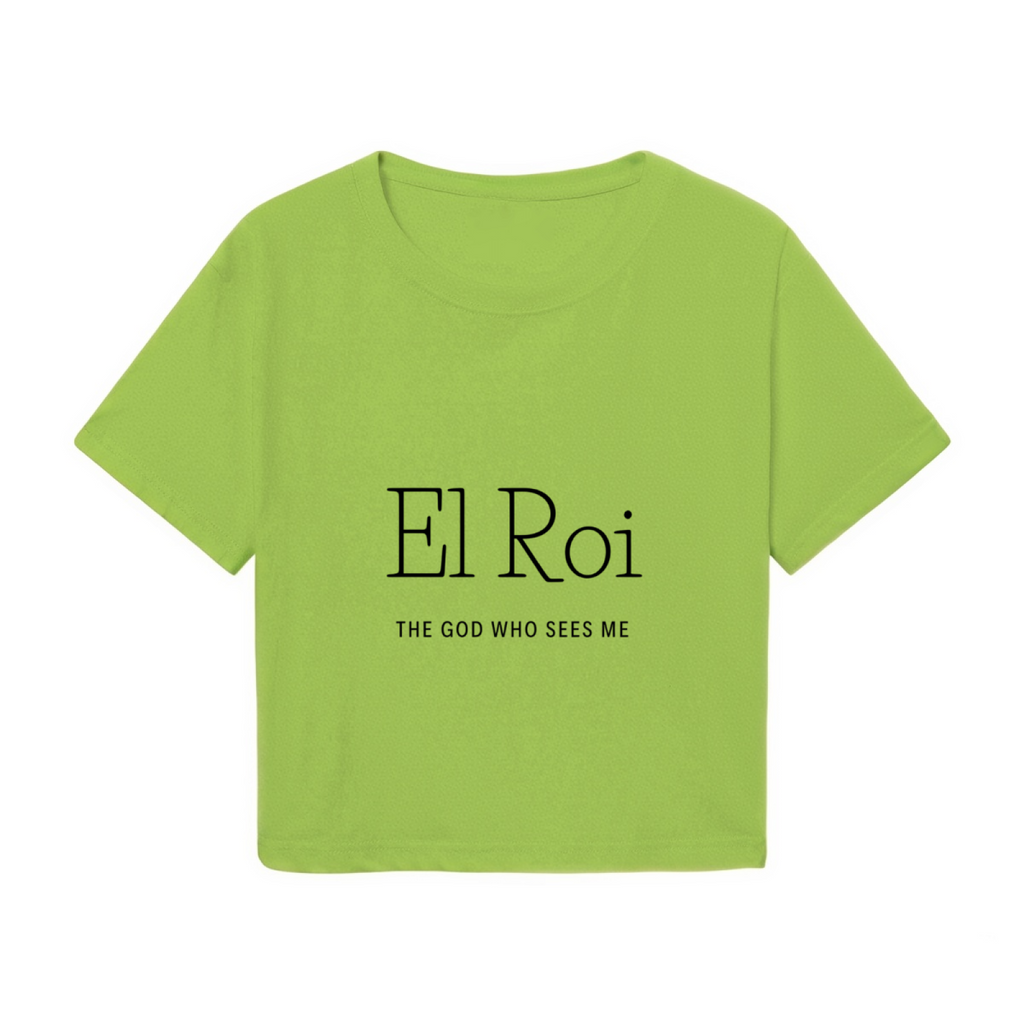 El Roi Faith Quote Lime Green Crop Tee ¨C Minimal Religious Text Graphic Top