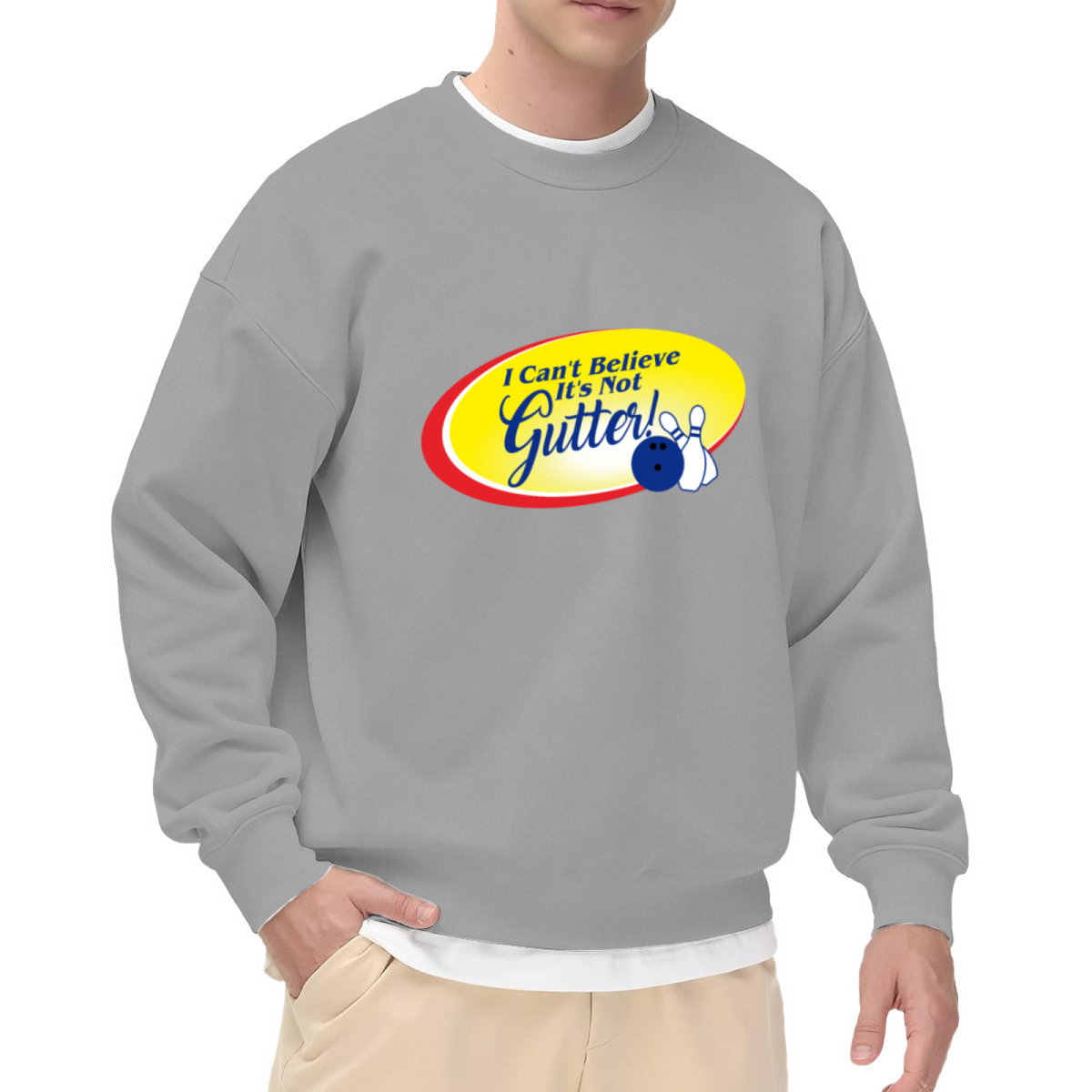 Funny Bowling Humor “I Can't Believe It's Not Gutter!” Retro Parody Crewneck Sweatshirt for Bowling Lovers