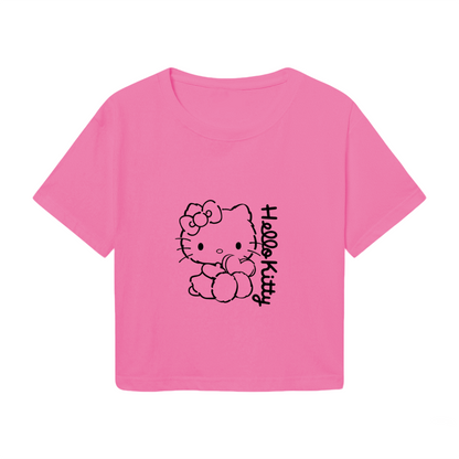 Minimal Hello Kitty Letter Art Aesthetic Pink Cropped Tee