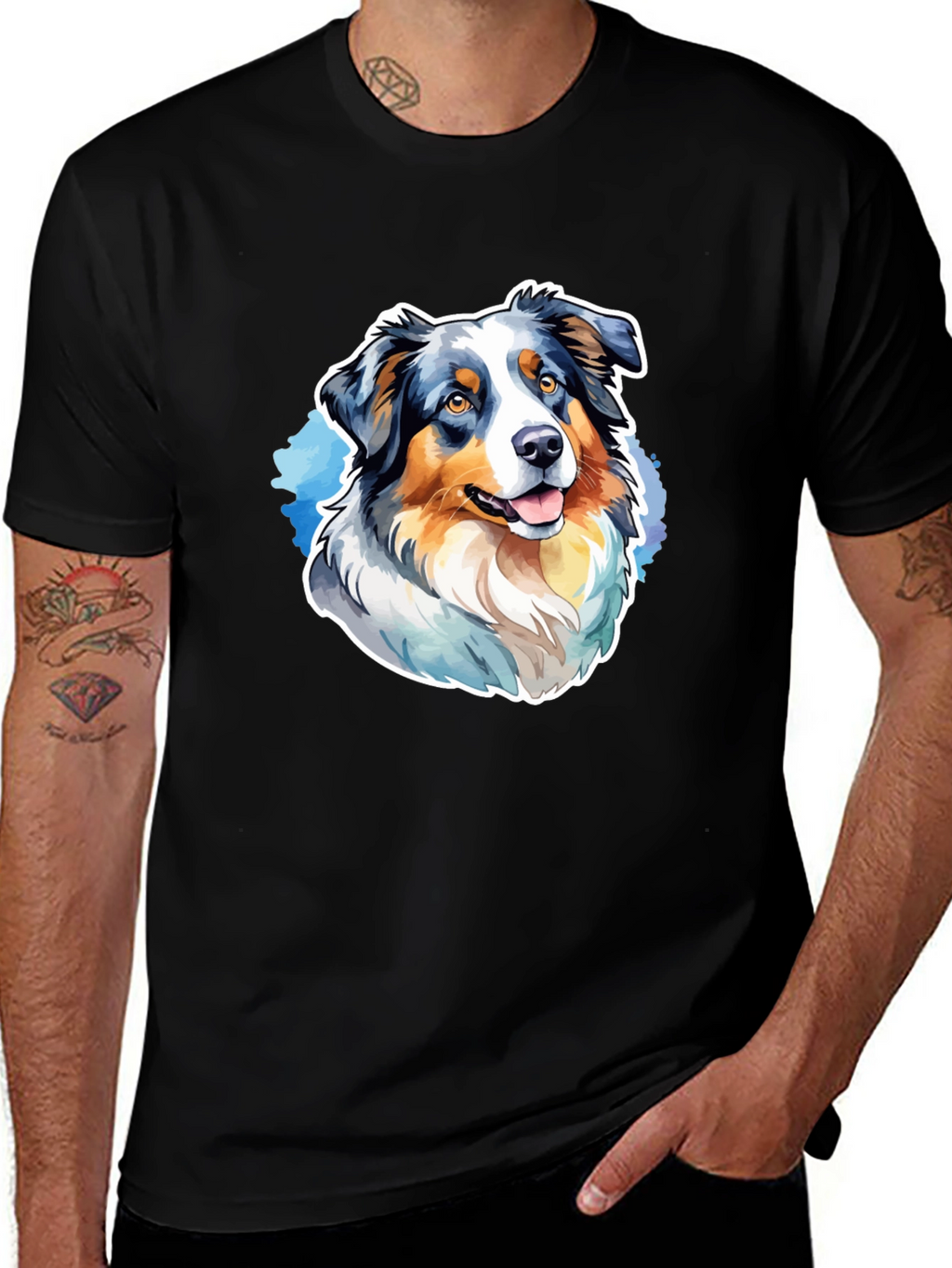 Australian Shepherd Graphic Tee - Mens Black T-Shirt