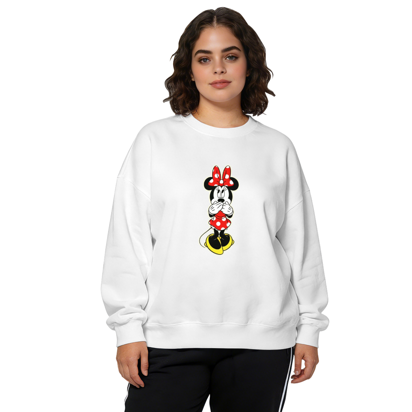 Funny Shy Cover?Mouth Minnie Mouse Casual Crewneck Sweatshirt