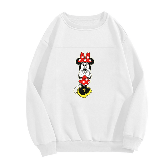 Funny Shy Cover?Mouth Minnie Mouse Casual Crewneck Sweatshirt
