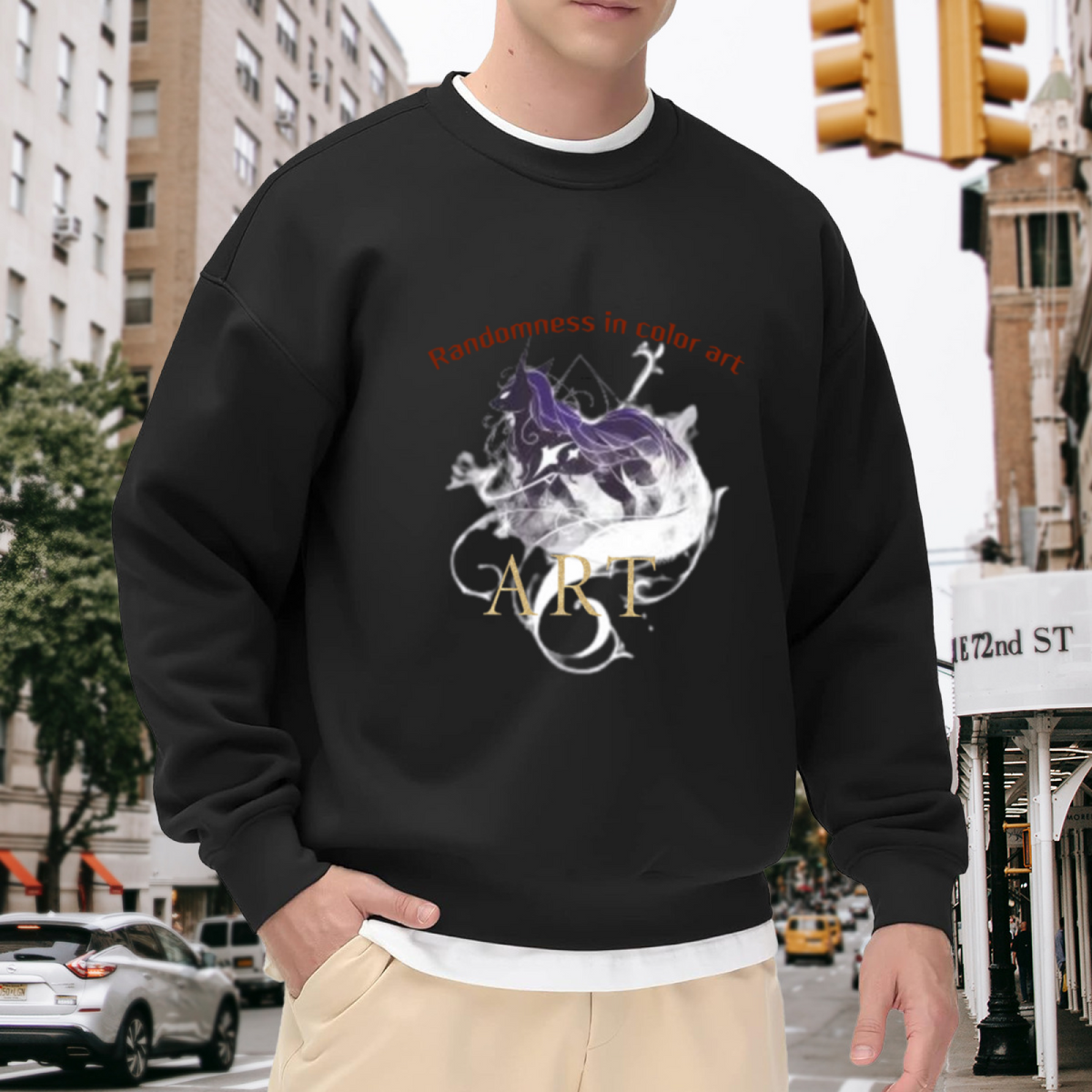 Colorful Smoke Unicorn Art Crewneck Sweatshirt - Mystical Unicorn Fantasy Pullover, Psychedelic Mythical Creature Streetwear