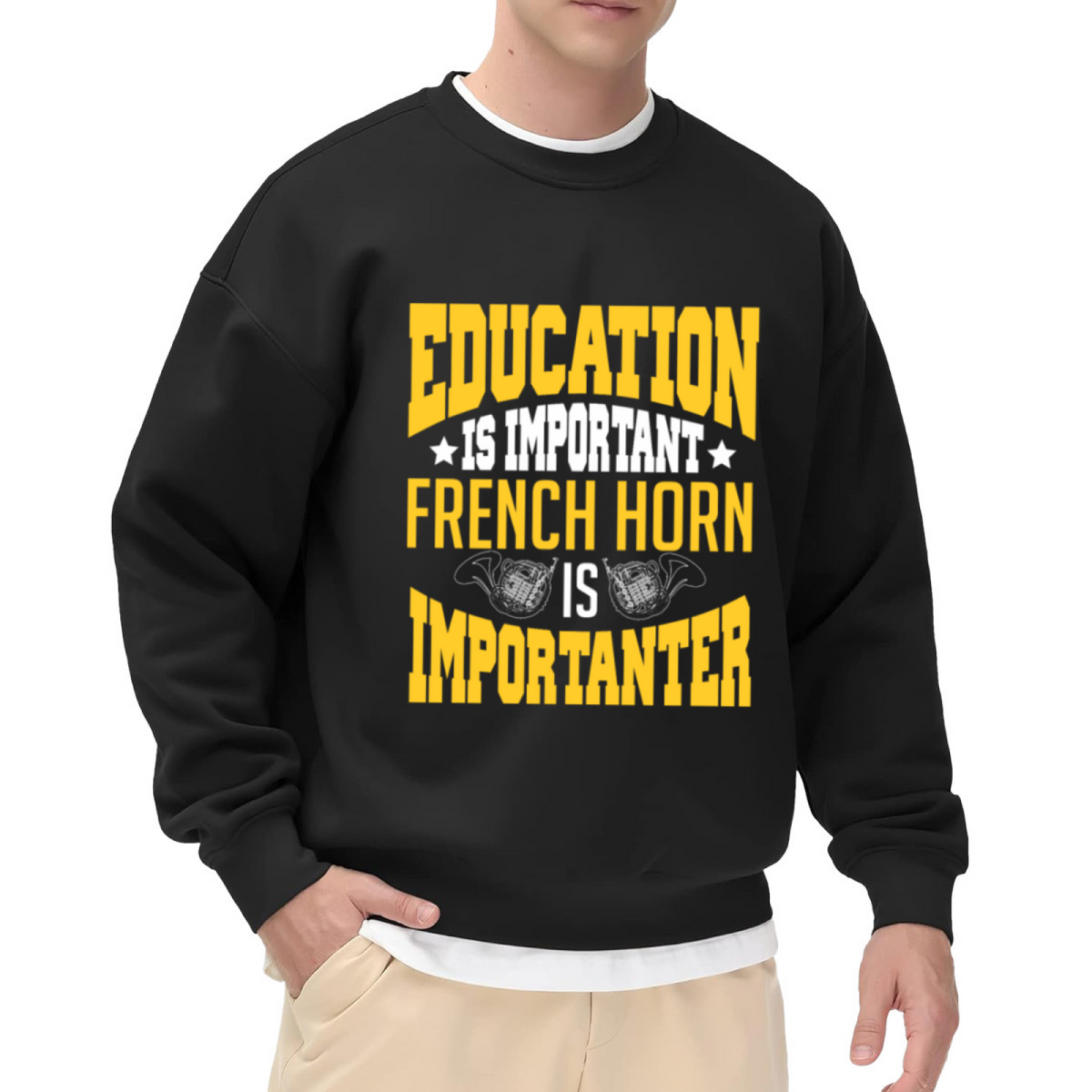 Education Is Important French Horn Is Importanter Crewneck Sweatshirt, Funny Band Musician Pullover, Brass Player Gift