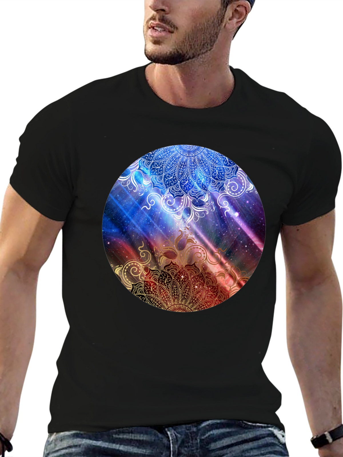 Mandala Galaxy Graphic Black T-Shirt