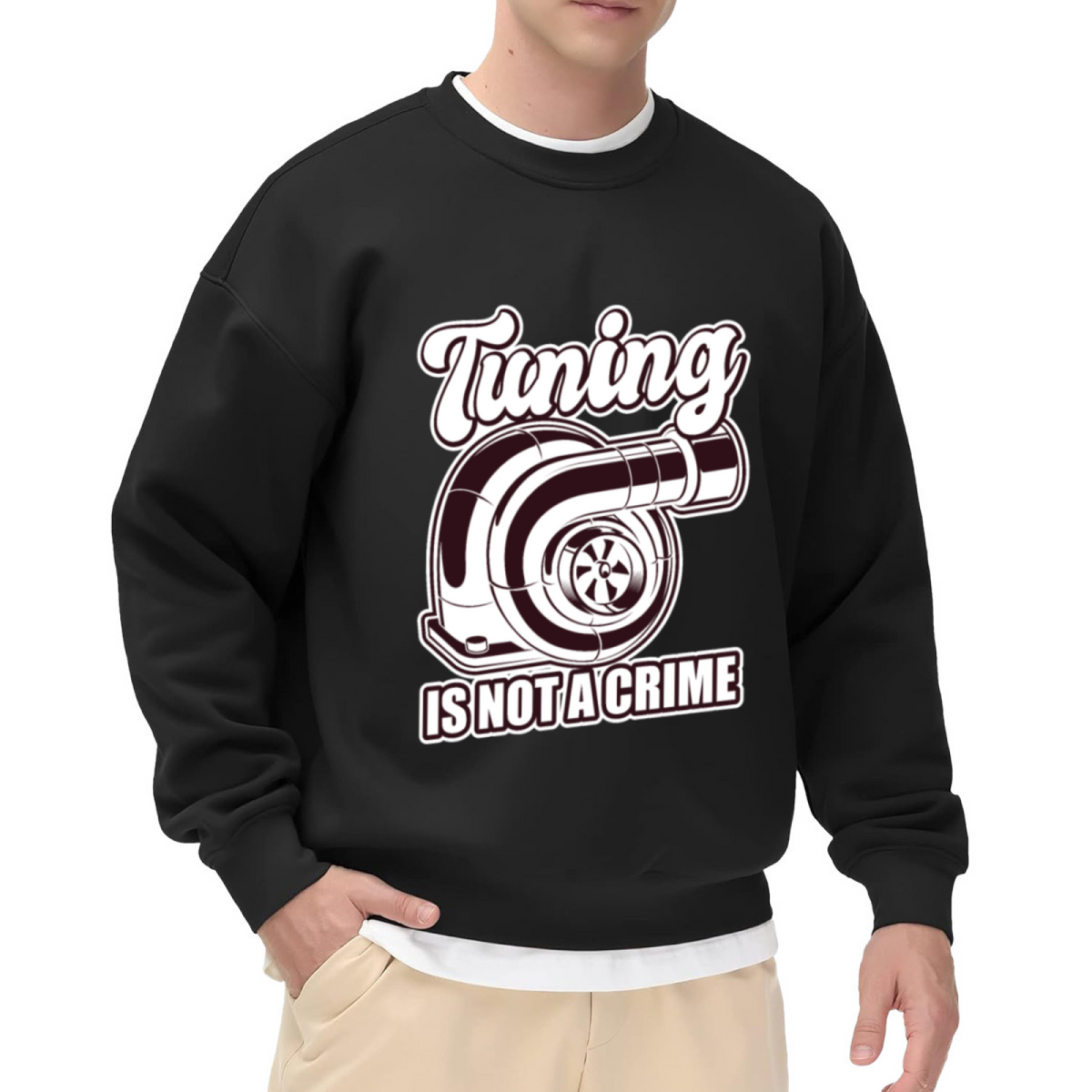 Tuning Is Not A Crime Turbocharger Car Crewneck Sweatshirt | JDM Automotive Enthusiast Pullover, Car Guy Gift