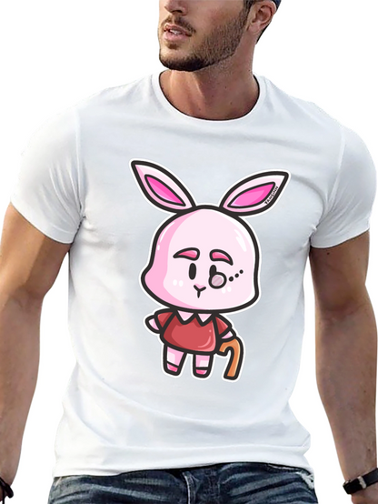 Cartoon Bunny Character Print Black T-Shirt