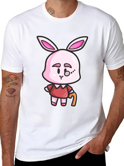 Cartoon Bunny Character Print Black T-Shirt