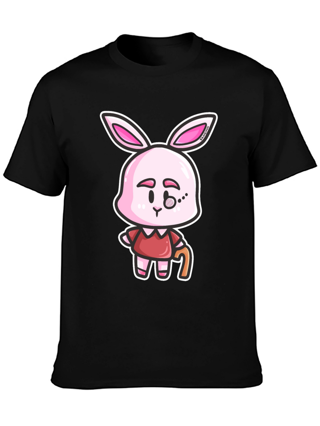 Cartoon Bunny Character Print Black T-Shirt