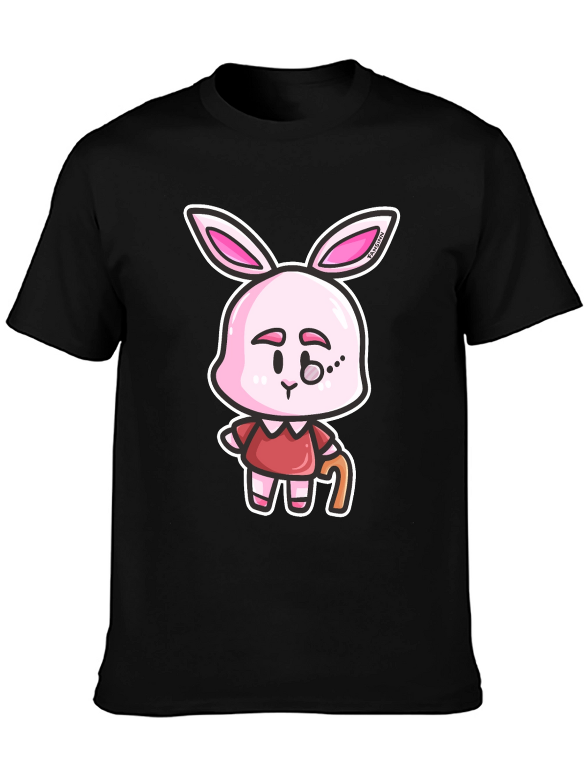Cartoon Bunny Character Print Black T-Shirt