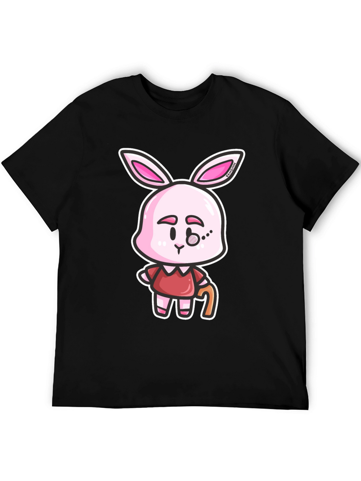 Cartoon Bunny Character Print Black T-Shirt