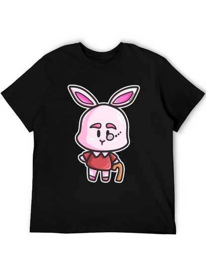 Cartoon Bunny Character Print Black T-Shirt
