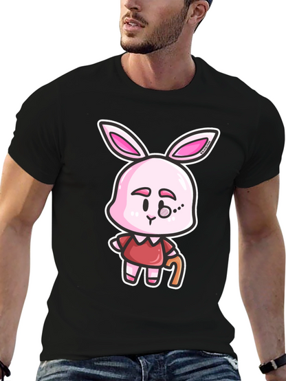 Cartoon Bunny Character Print Black T-Shirt