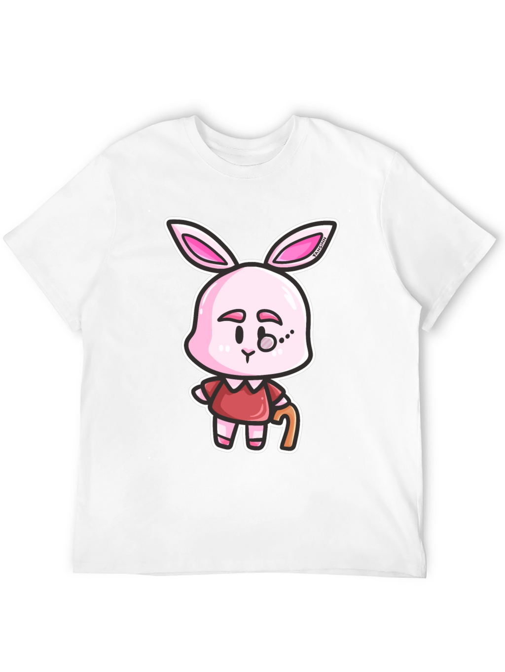 Cartoon Bunny Character Print Black T-Shirt