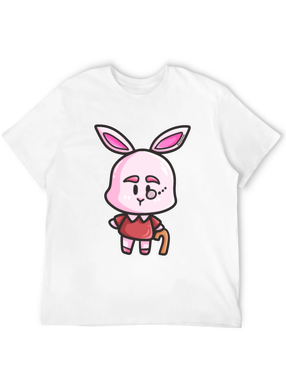 Cartoon Bunny Character Print Black T-Shirt