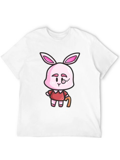 Cartoon Bunny Character Print Black T-Shirt