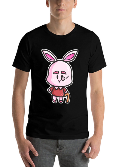 Cartoon Bunny Character Print Black T-Shirt