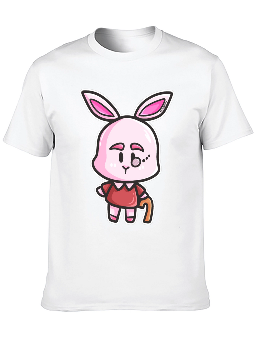 Cartoon Bunny Character Print Black T-Shirt