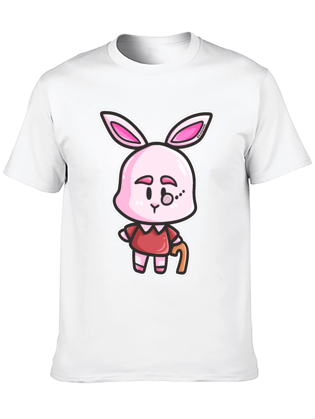Cartoon Bunny Character Print Black T-Shirt