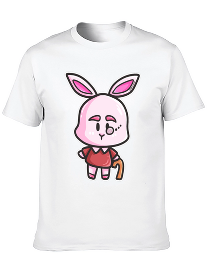 Cartoon Bunny Character Print Black T-Shirt