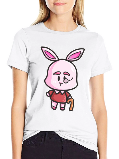 Cartoon Bunny Character Print Black T-Shirt