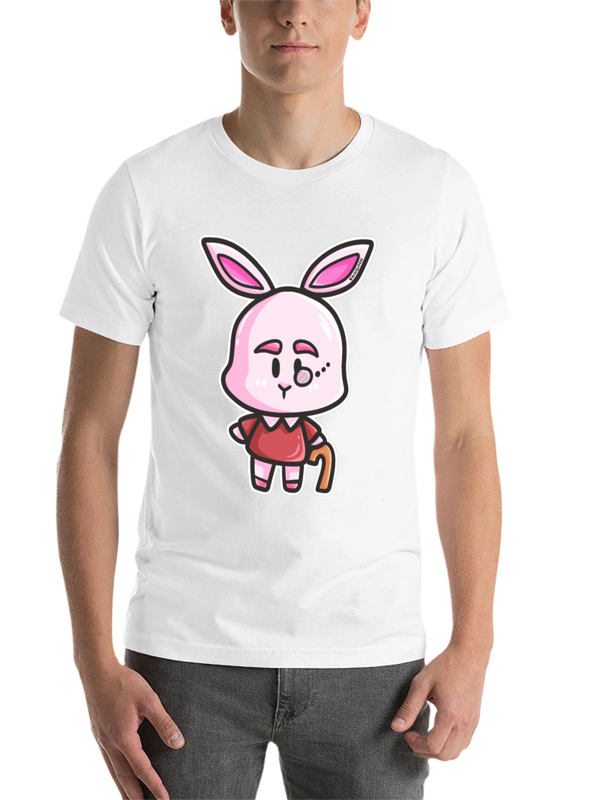 Cartoon Bunny Character Print Black T-Shirt