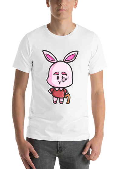Cartoon Bunny Character Print Black T-Shirt
