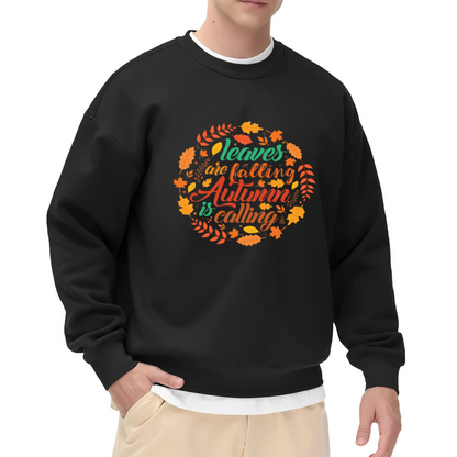 Leaves Are Falling Autumn Is Calling Fall Wreath Crewneck Sweatshirt | Cozy Autumn Leaves Pullover, Thanksgiving Gift