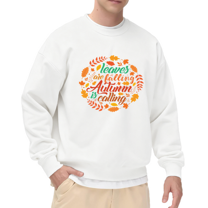 Leaves Are Falling Autumn Is Calling Fall Wreath Crewneck Sweatshirt | Cozy Autumn Leaves Pullover, Thanksgiving Gift