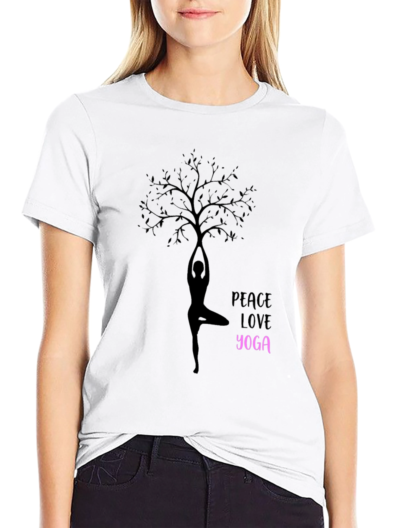 Peace Love Yoga T-Shirt - Black Cotton Blend Tee