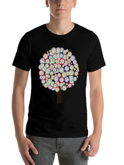 Time Tree Black Graphic Tee - Unique Clock Design