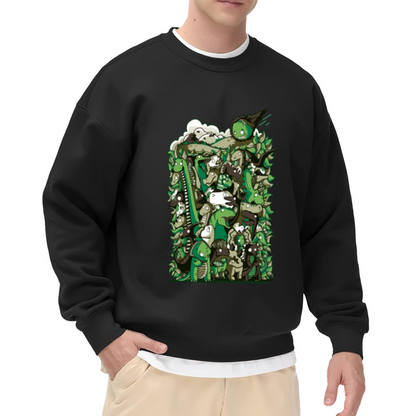 Cartoon Monster Mash Crewneck Sweatshirt, Creatures Graffiti Pullover, Halloween Gift