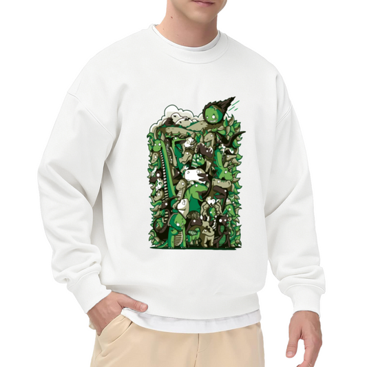 Cartoon Monster Mash Crewneck Sweatshirt, Creatures Graffiti Pullover, Halloween Gift