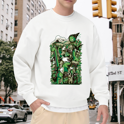 Cartoon Monster Mash Crewneck Sweatshirt, Creatures Graffiti Pullover, Halloween Gift