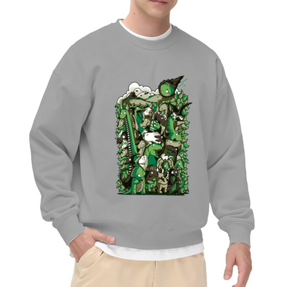 Cartoon Monster Mash Crewneck Sweatshirt, Creatures Graffiti Pullover, Halloween Gift