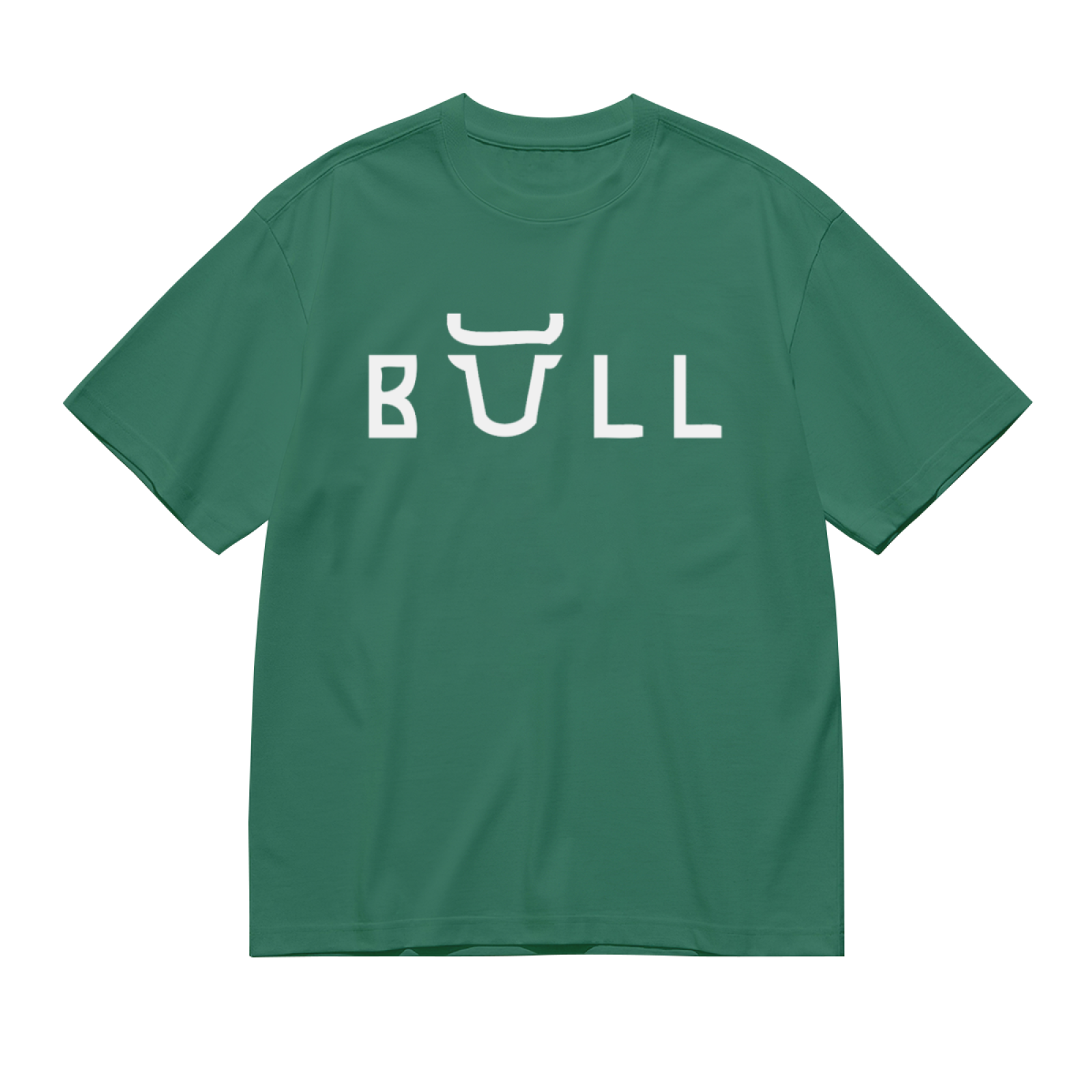 Bull Horn Creative Font Green Graphic Tee, Unique Street Style Heavyweight Shirt