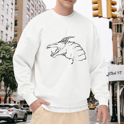Roaring Dragon Beast Ink Sketch Crewneck Sweatshirt | Fantasy Monster Line Art Pullover, Dark Art Gift