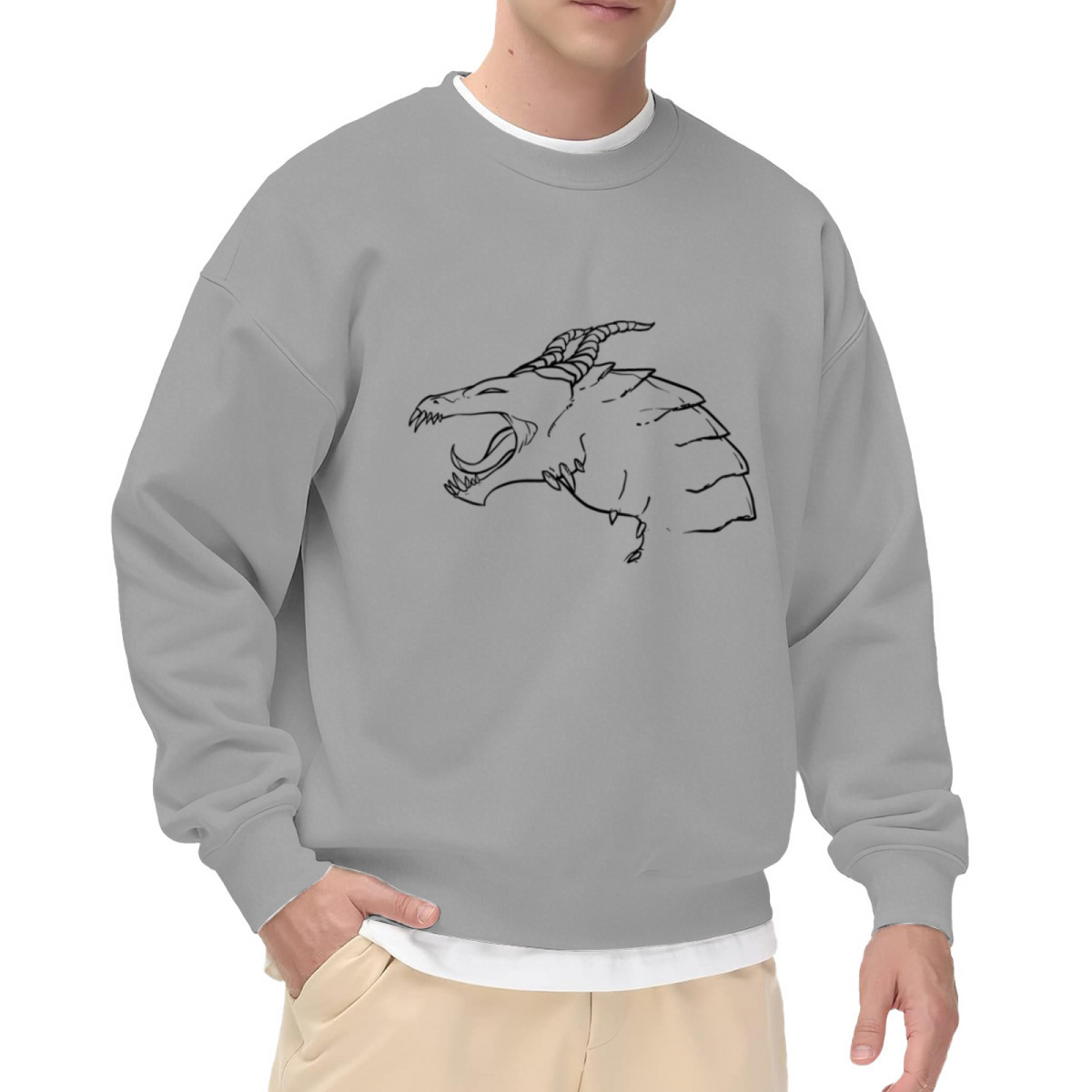 Roaring Dragon Beast Ink Sketch Crewneck Sweatshirt | Fantasy Monster Line Art Pullover, Dark Art Gift