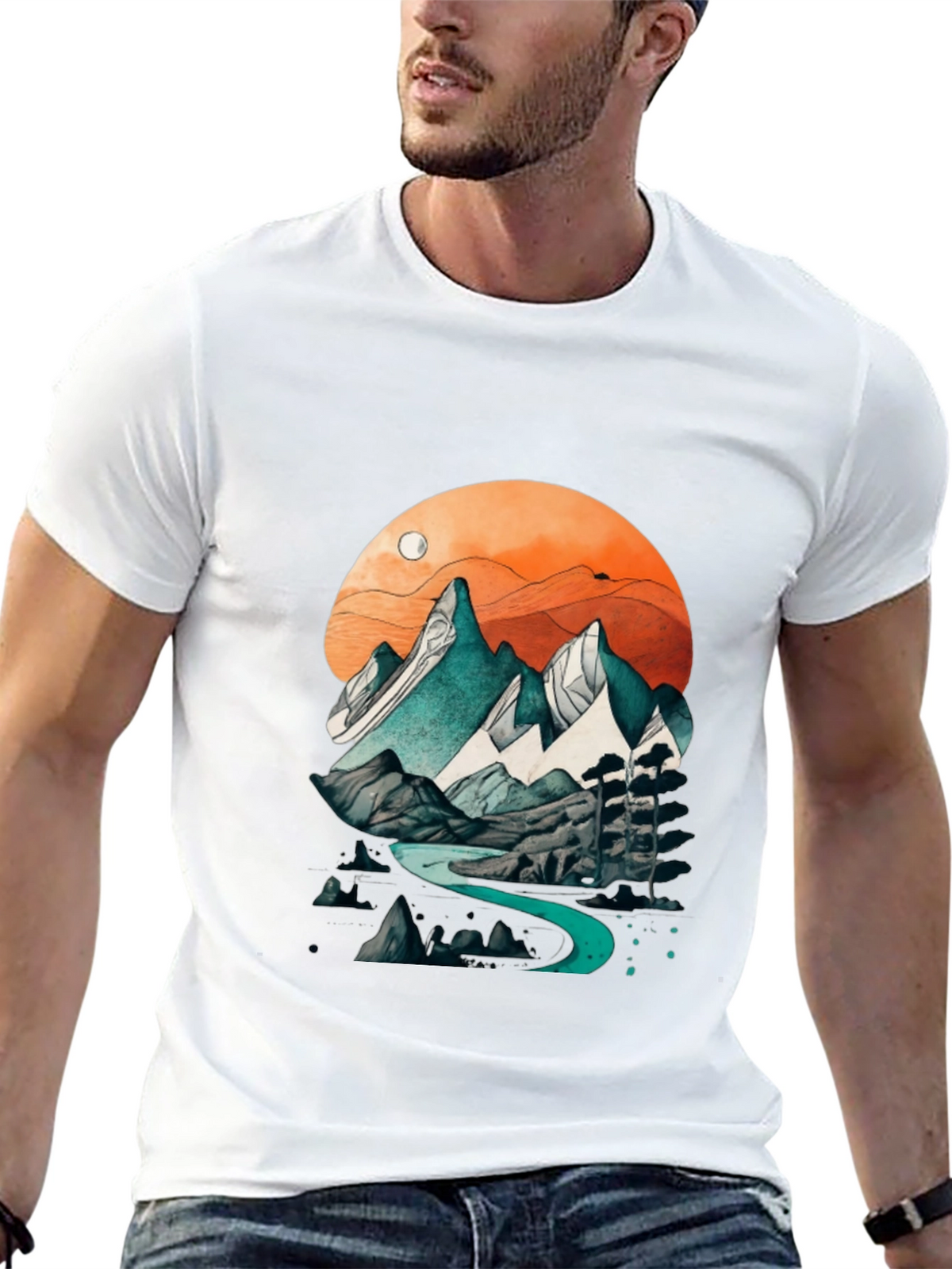 Mountain River Graphic Tee - Nature Inspired Design