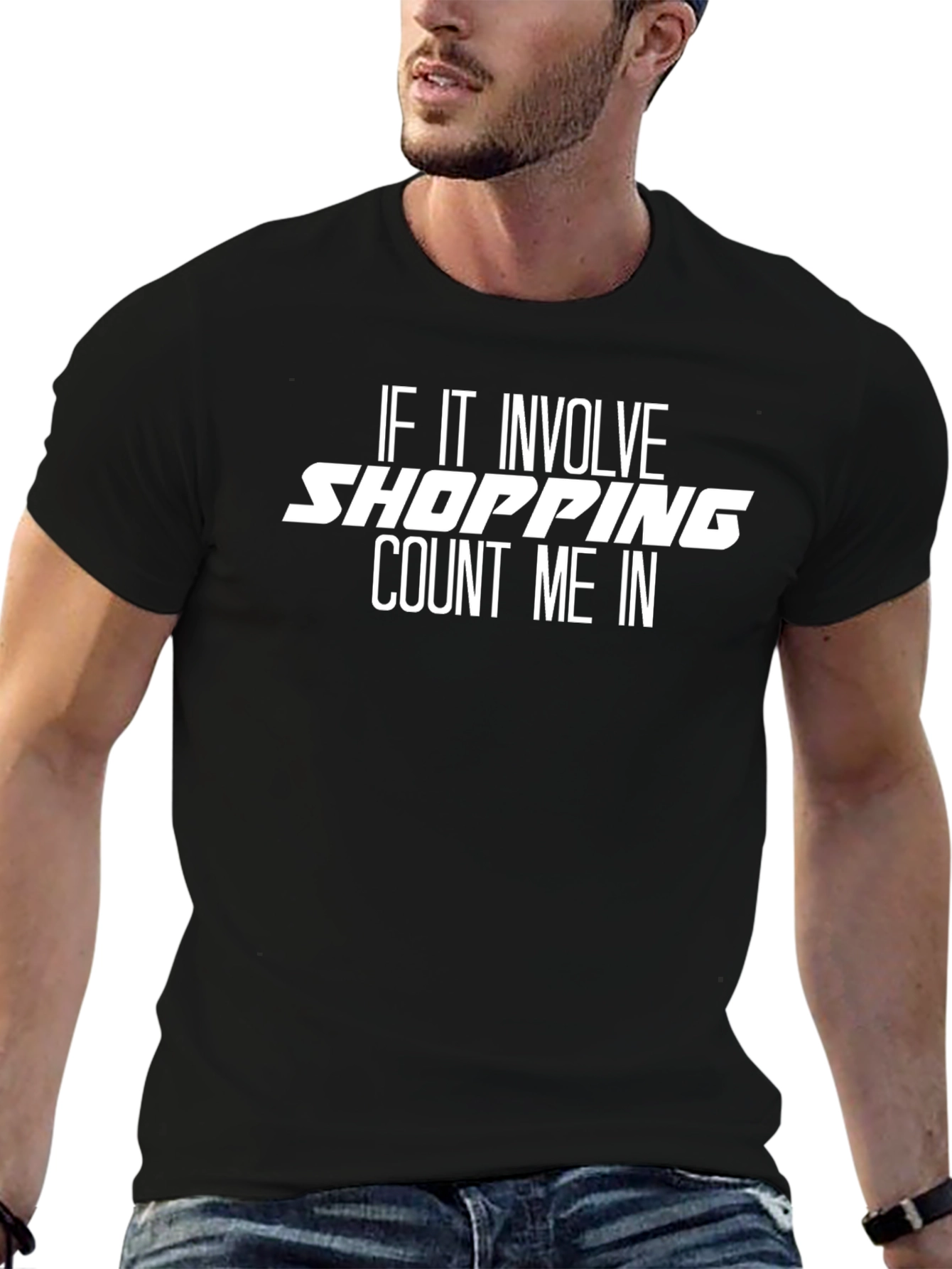 Shopping Count Me In Black Graphic Tee