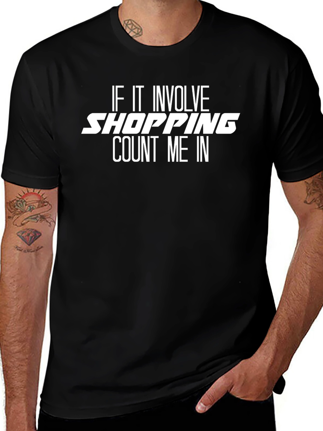 Shopping Count Me In Black Graphic Tee