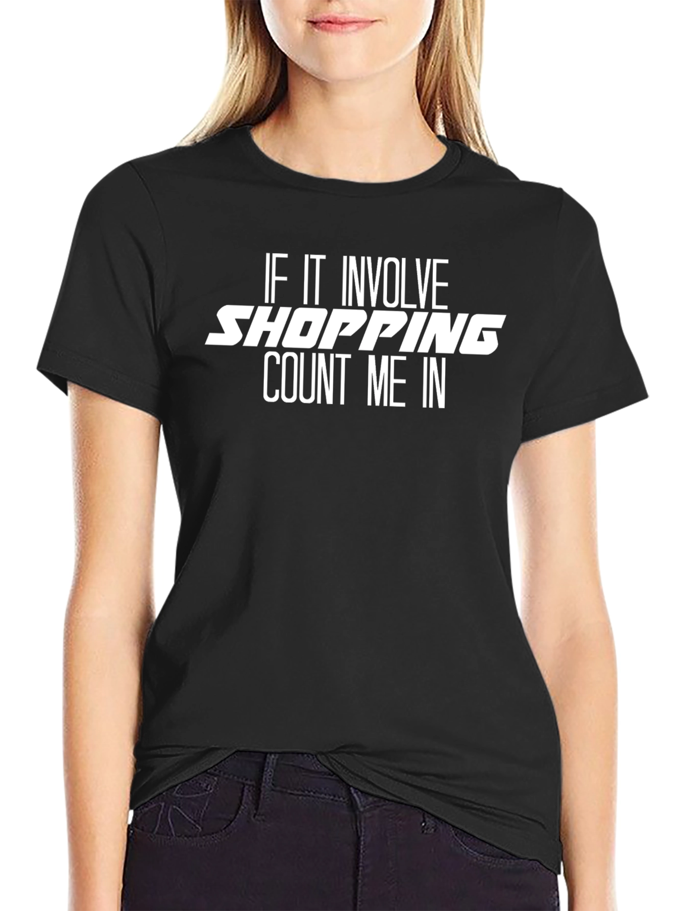 Shopping Count Me In Black Graphic Tee