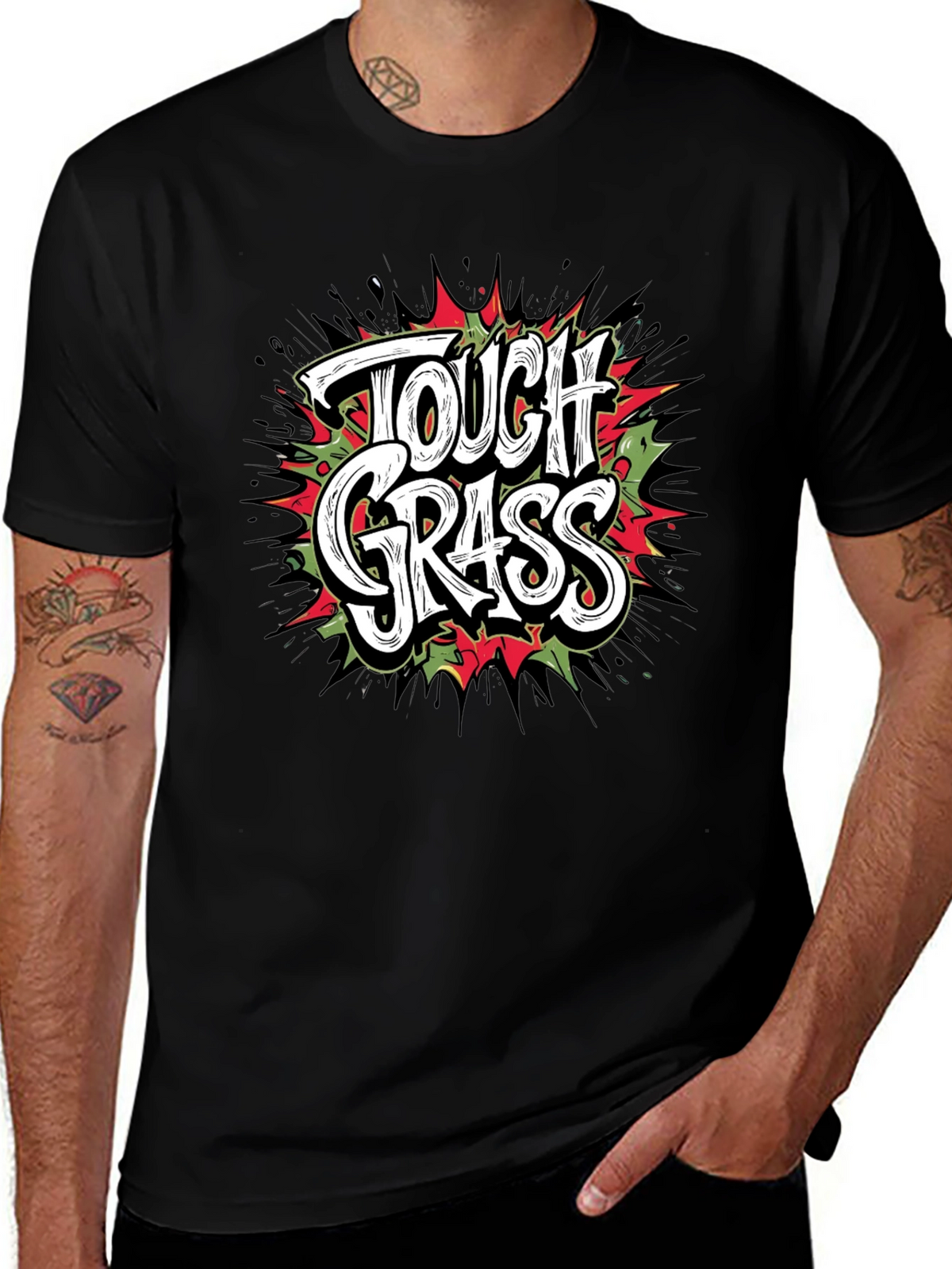 Tough Grass Graphic T-Shirt - Black Crew Neck Tee