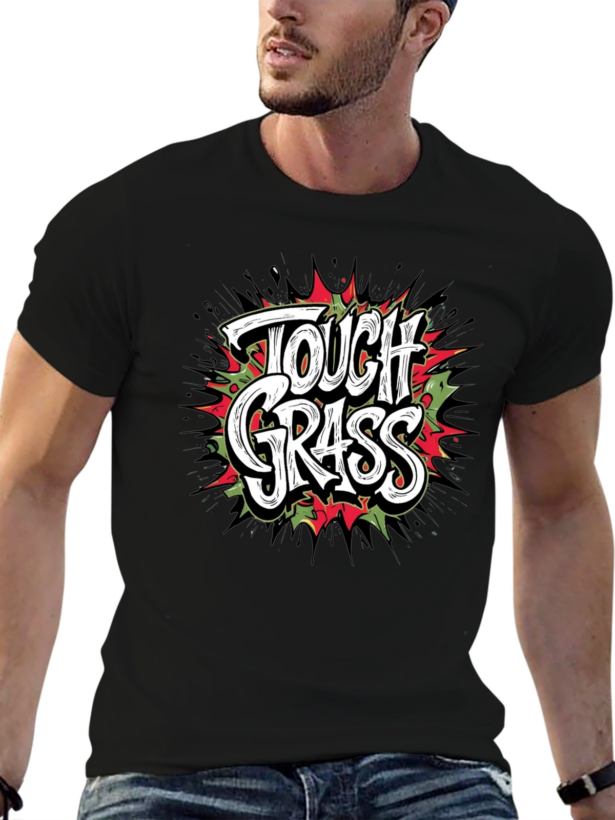 Tough Grass Graphic T-Shirt - Black Crew Neck Tee