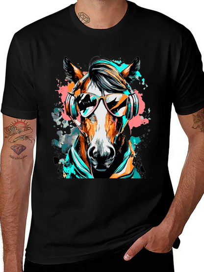 Cool Horse Graphic Tee - Black Cotton T-Shirt