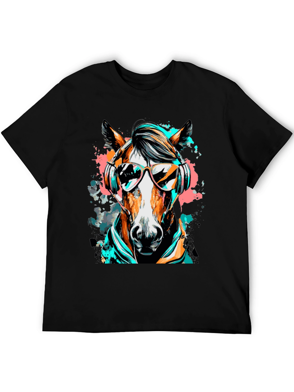 Cool Horse Graphic Tee - Black Cotton T-Shirt